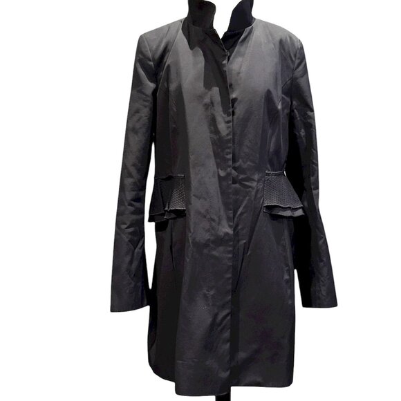 Tahari Black Ruffle Midsection Coat - Picture 2 of 12